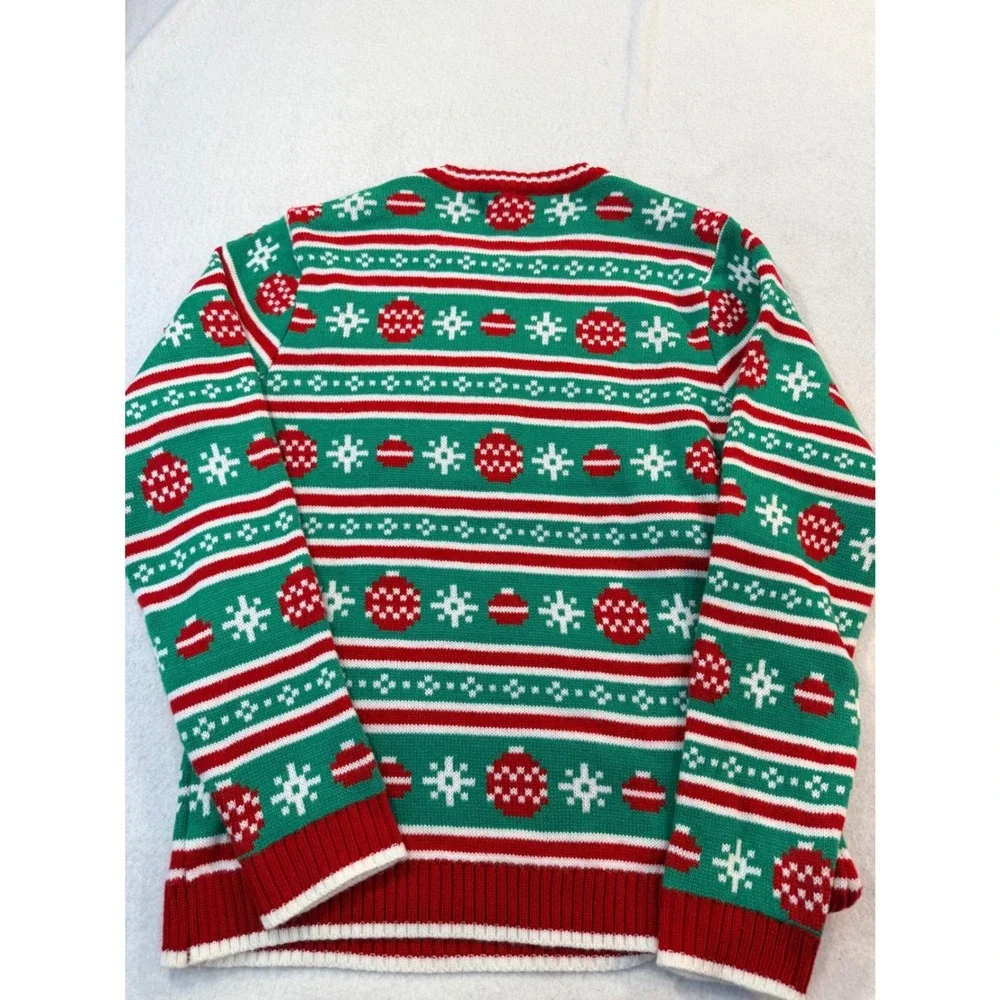 33 Degrees Mens French Bulldog Ugly Christmas Sweater Red Green Fair Isle Size M